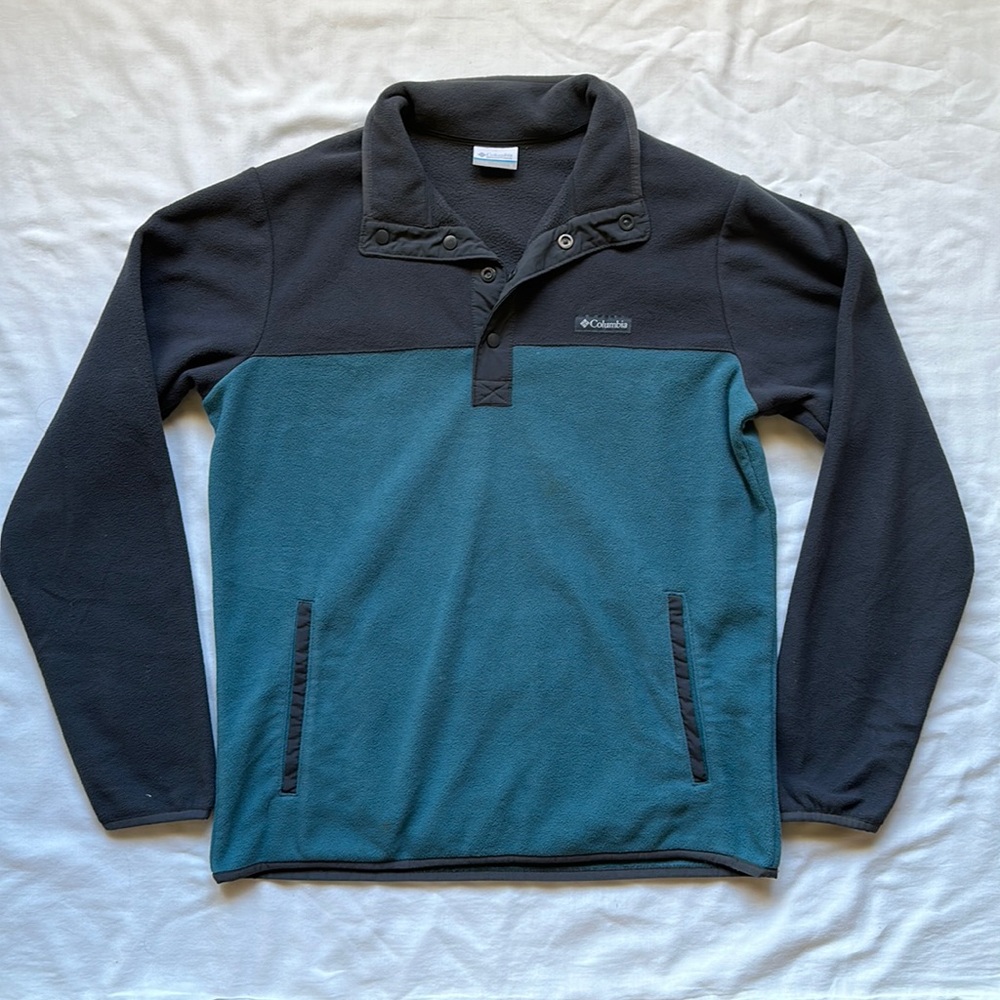 Columbia Grey and Teal Two Tone Fleece Quarter Length Pullover Jacket